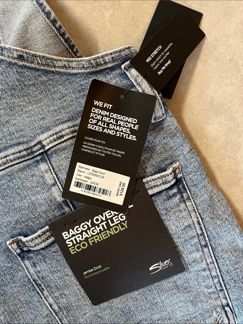 New SILVER overalls. Baggy. Straight Leg. Small or 28. Mid stretch. Tags on. - Picture 2 of 12
